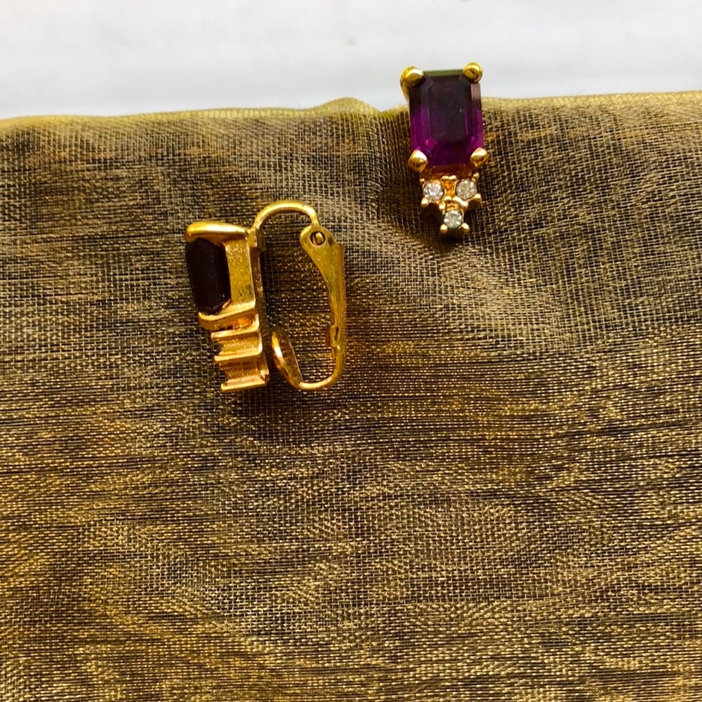Non pierced amethyst and diamond look earrings